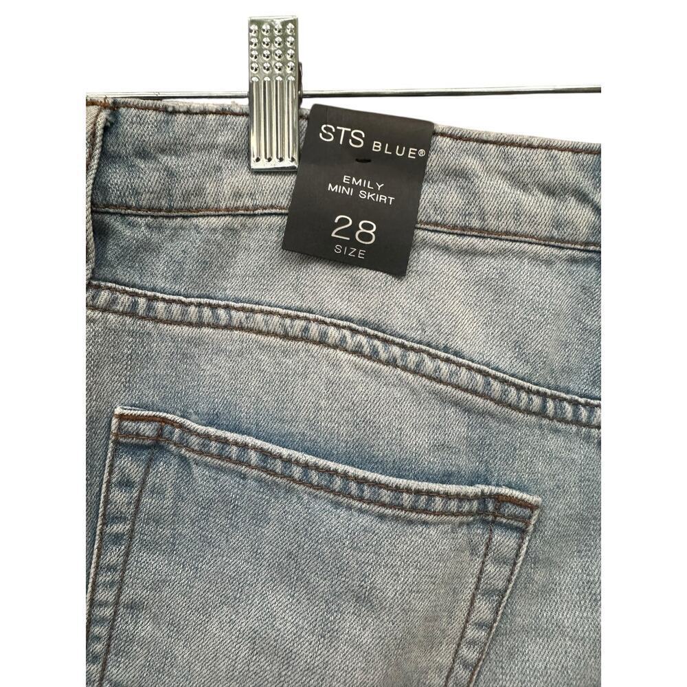 STS Blue Womens Emily Mini Denim Pencil Skirt Frayed Hem Pockets Distressed 28 - Picture 4 of 6